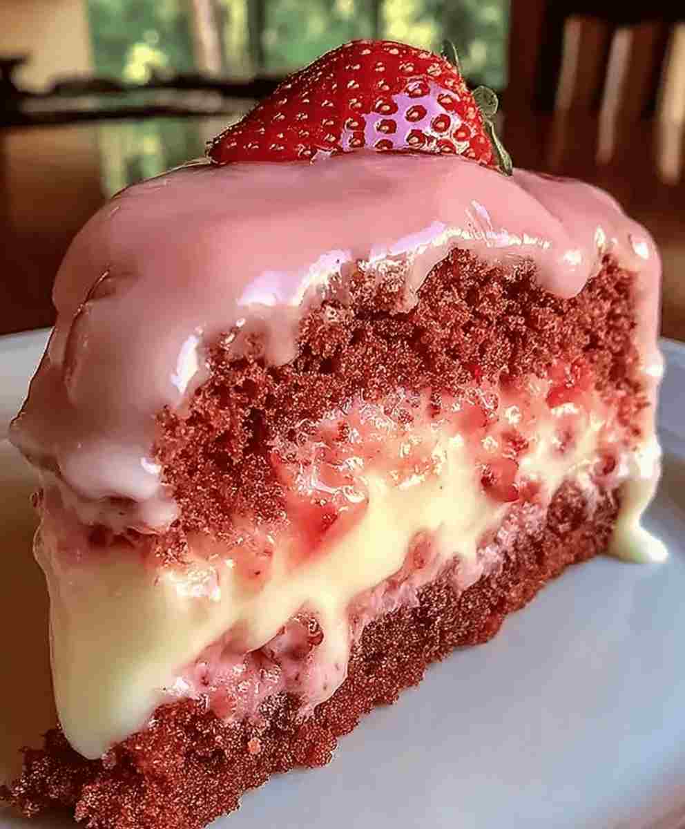 Strawberry Honeybun Cake with Strawberry Cream Icing