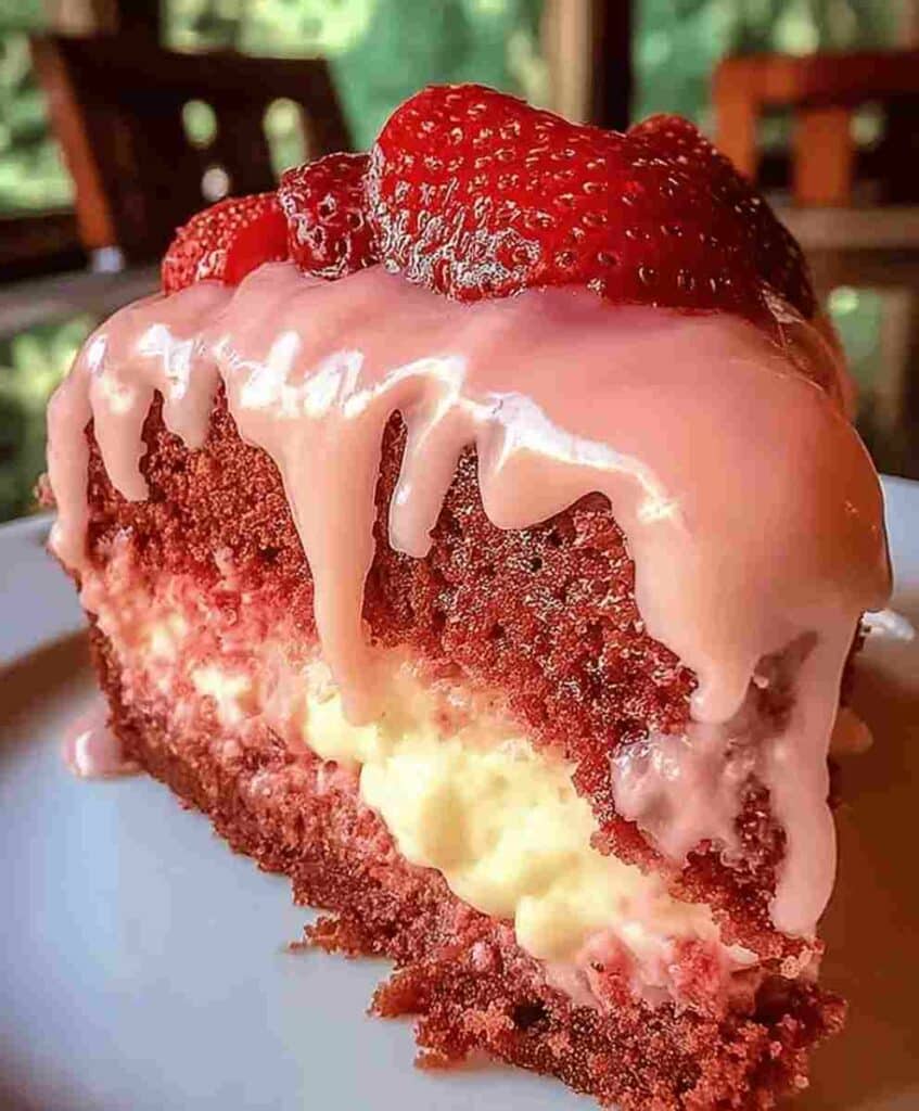 Strawberry Honeybun Cake with Strawberry Cream Icing