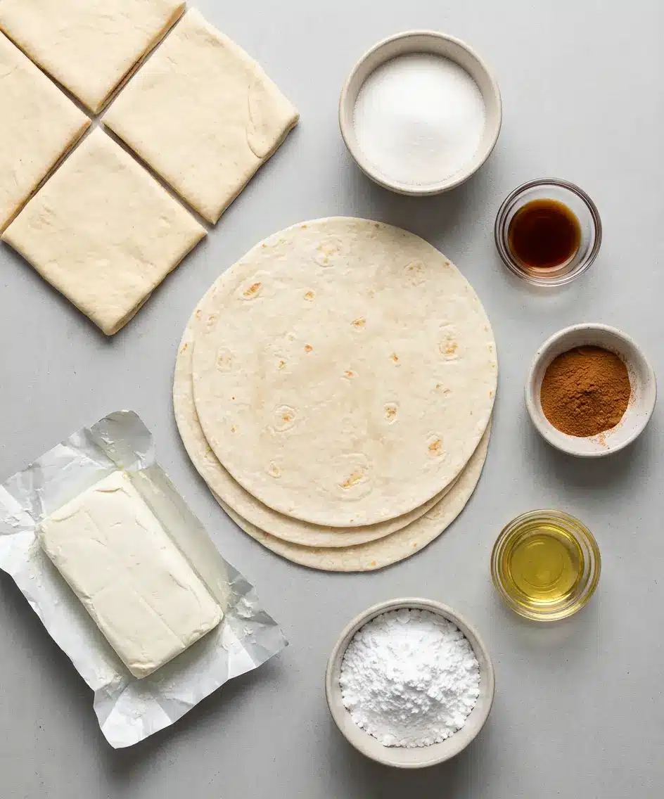 Cinnamon Roll Cheesecake Chimichangas ingredients