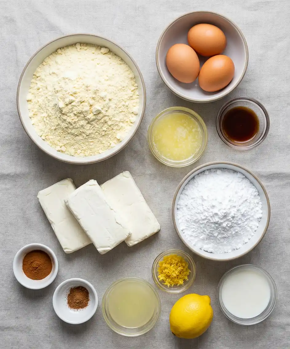 Cinnamon Roll Gooey Butter Cake with Lemon Glaze ingredients