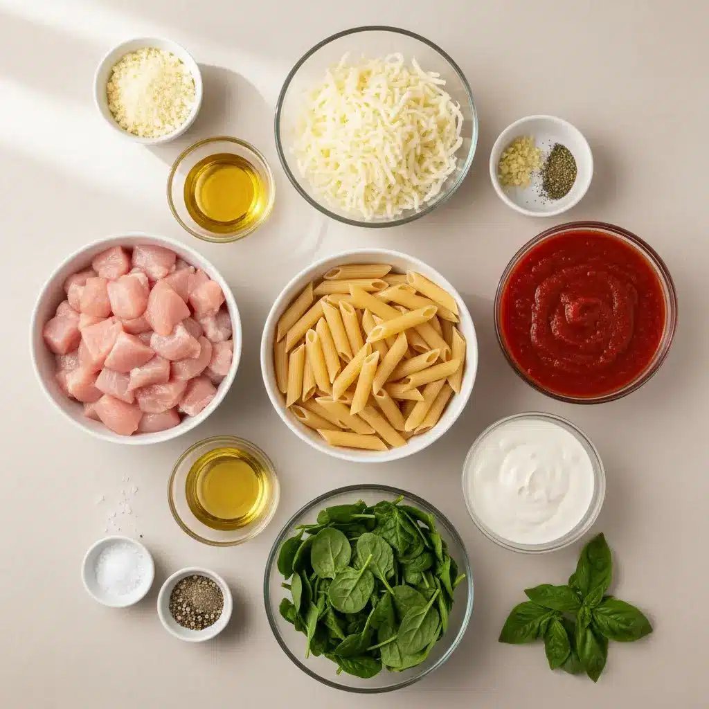 Creamy Baked Chicken Pasta ingredients