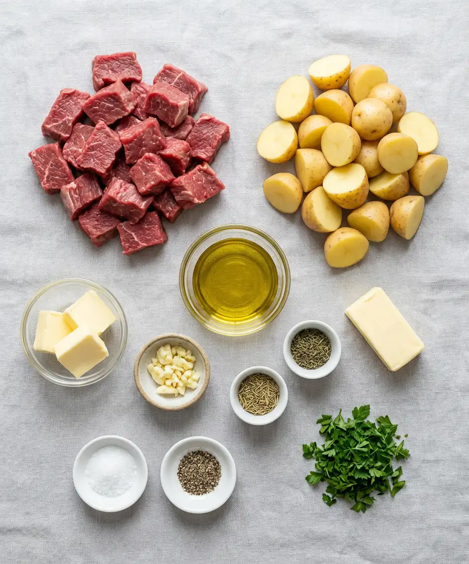 Garlic Butter Steak Bites and Potatoes Recipe ingredients
