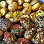 Garlic Butter Steak Bites with Parmesan Roasted Potatoes