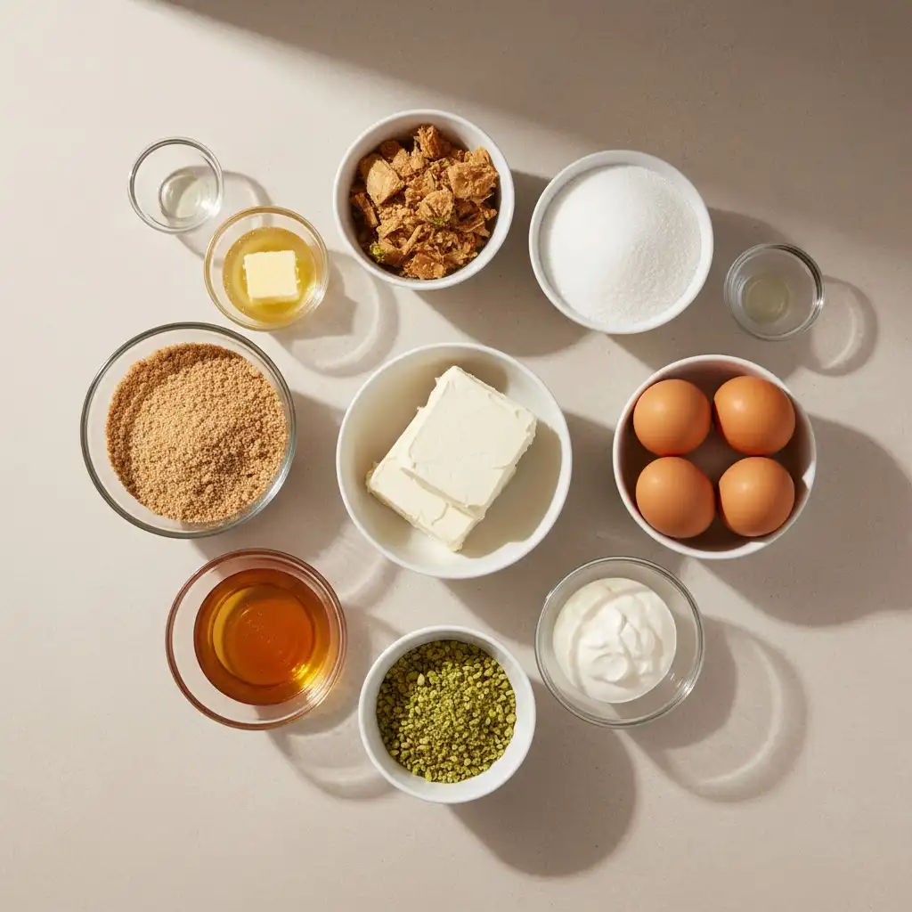 Honey Pistachio Baklava Cheesecake ingreidents