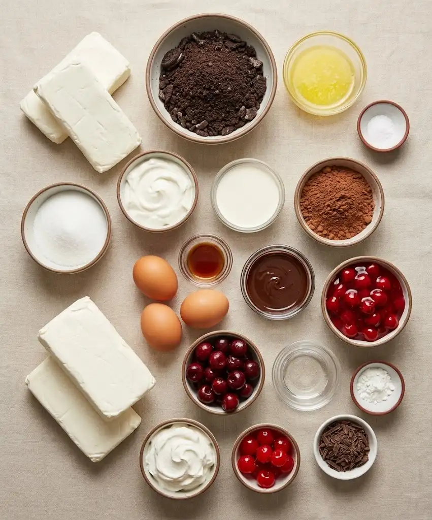 Indulge in Irresistible Black Forest Cheesecake ingredients