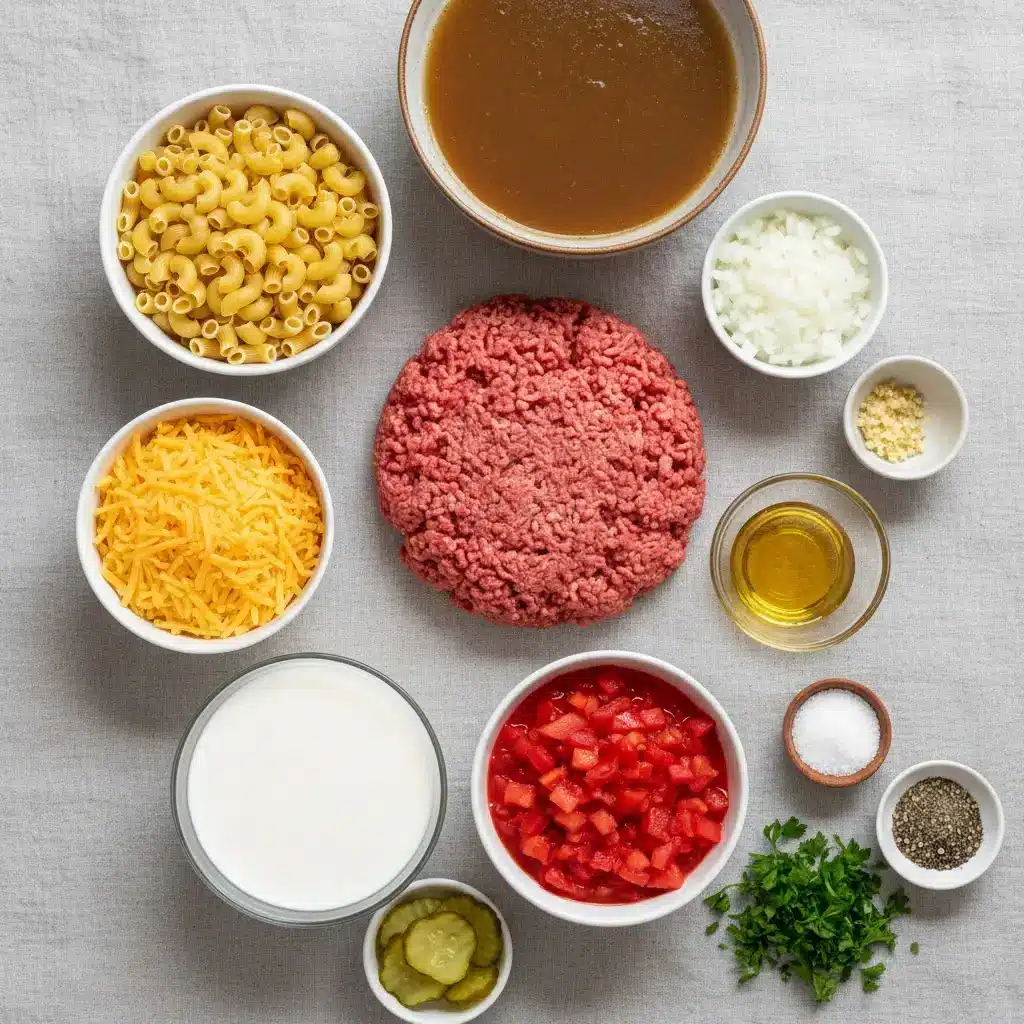 One-Pot Macaroni Cheeseburger Soup ingredients