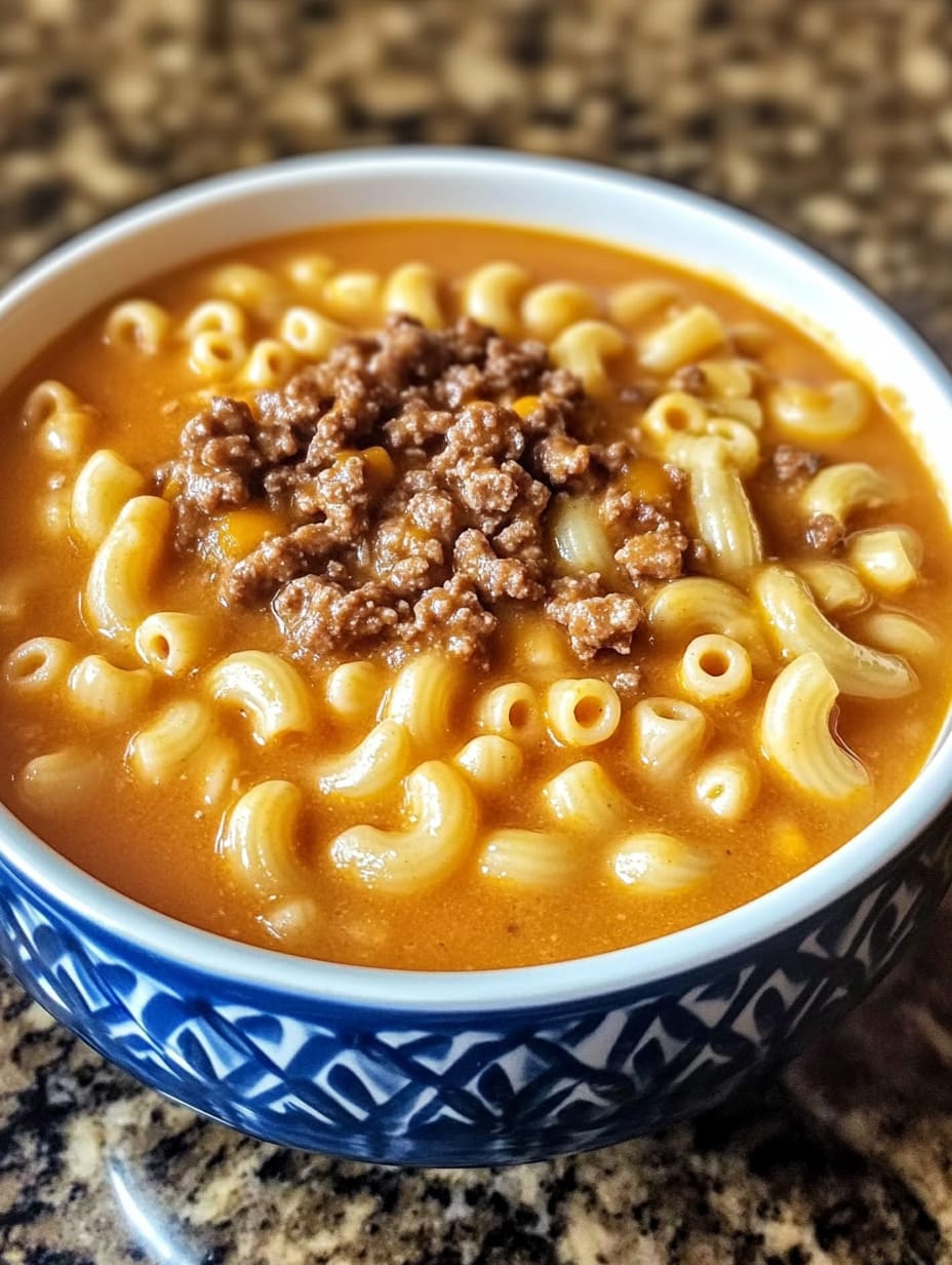 One-Pot Macaroni Cheeseburger Soup