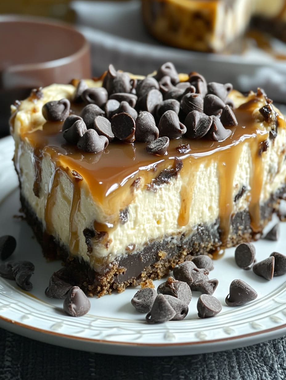 Salted Caramel Chocolate Chip Cheesecake