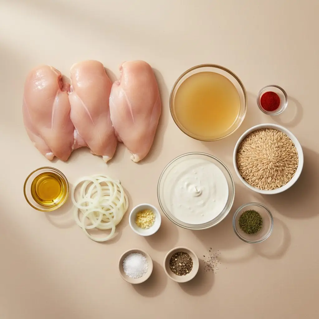 Smothered Chicken and Rice ingredients