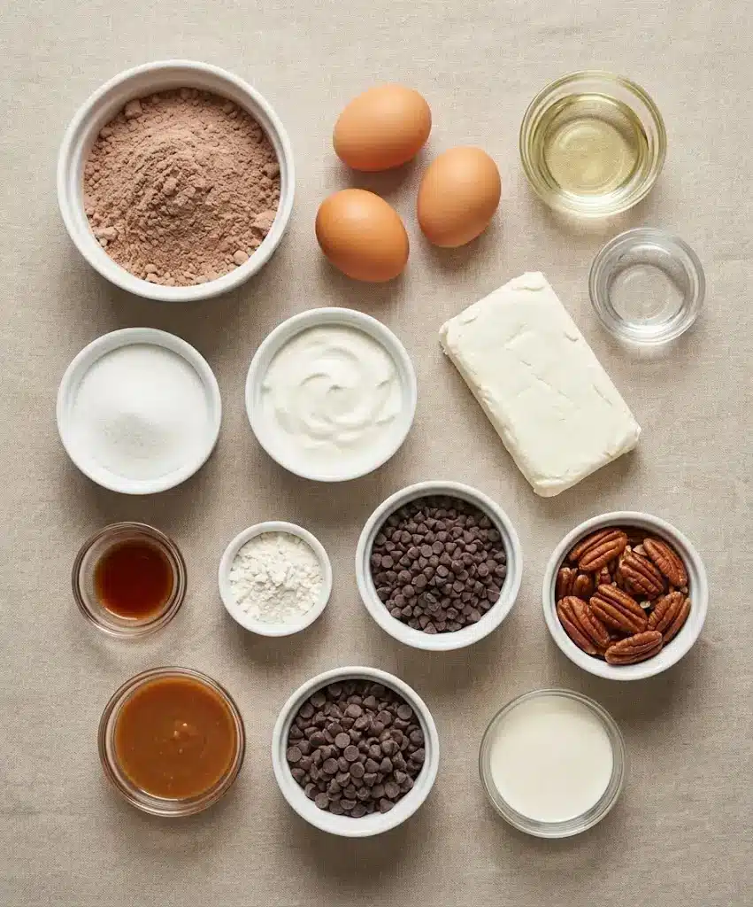 Turtle Brownie Cheesecake ingredients