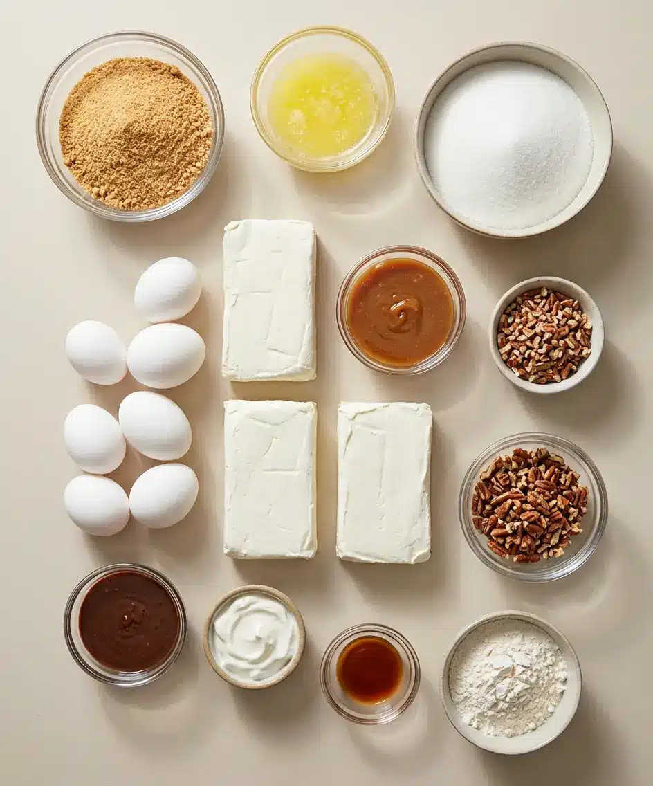 Ultimate Turtle Cheesecake Recipe ingredients