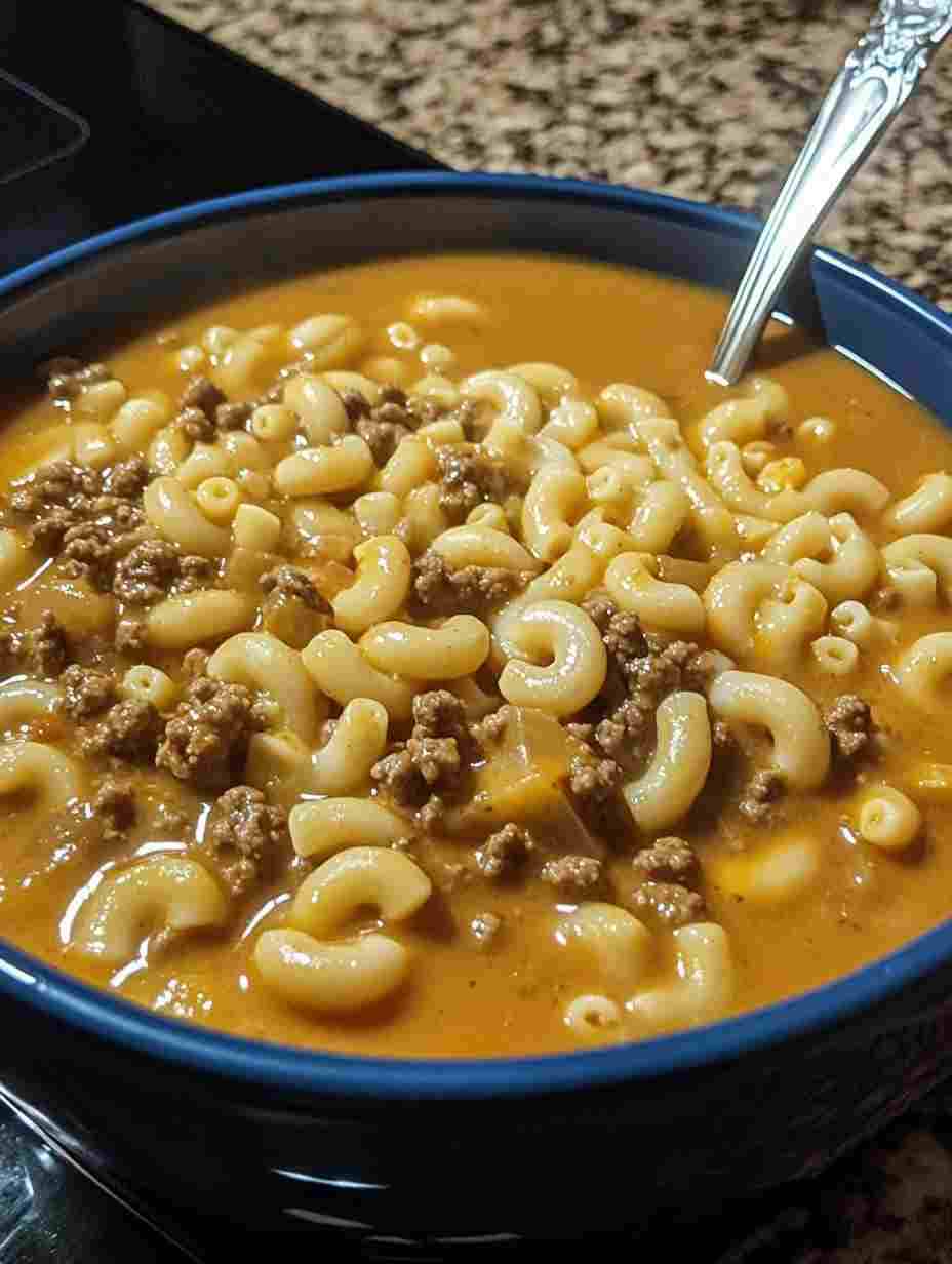 One-Pot Macaroni Cheeseburger Soup