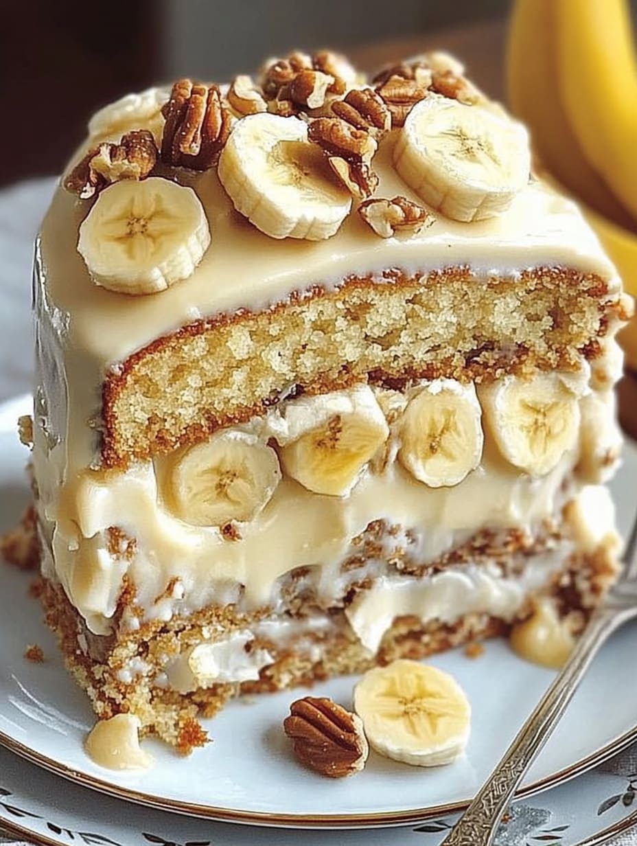 Banana Walnut Cream Cake with Custard | Moist & Delicious