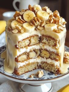 Banana Walnut Cream Cake with Custard