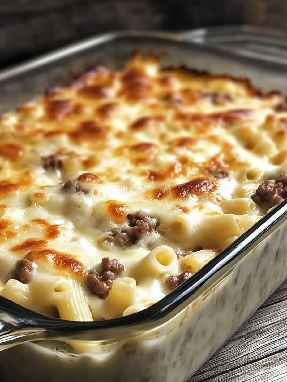 Beef Alfredo Ziti Casserole