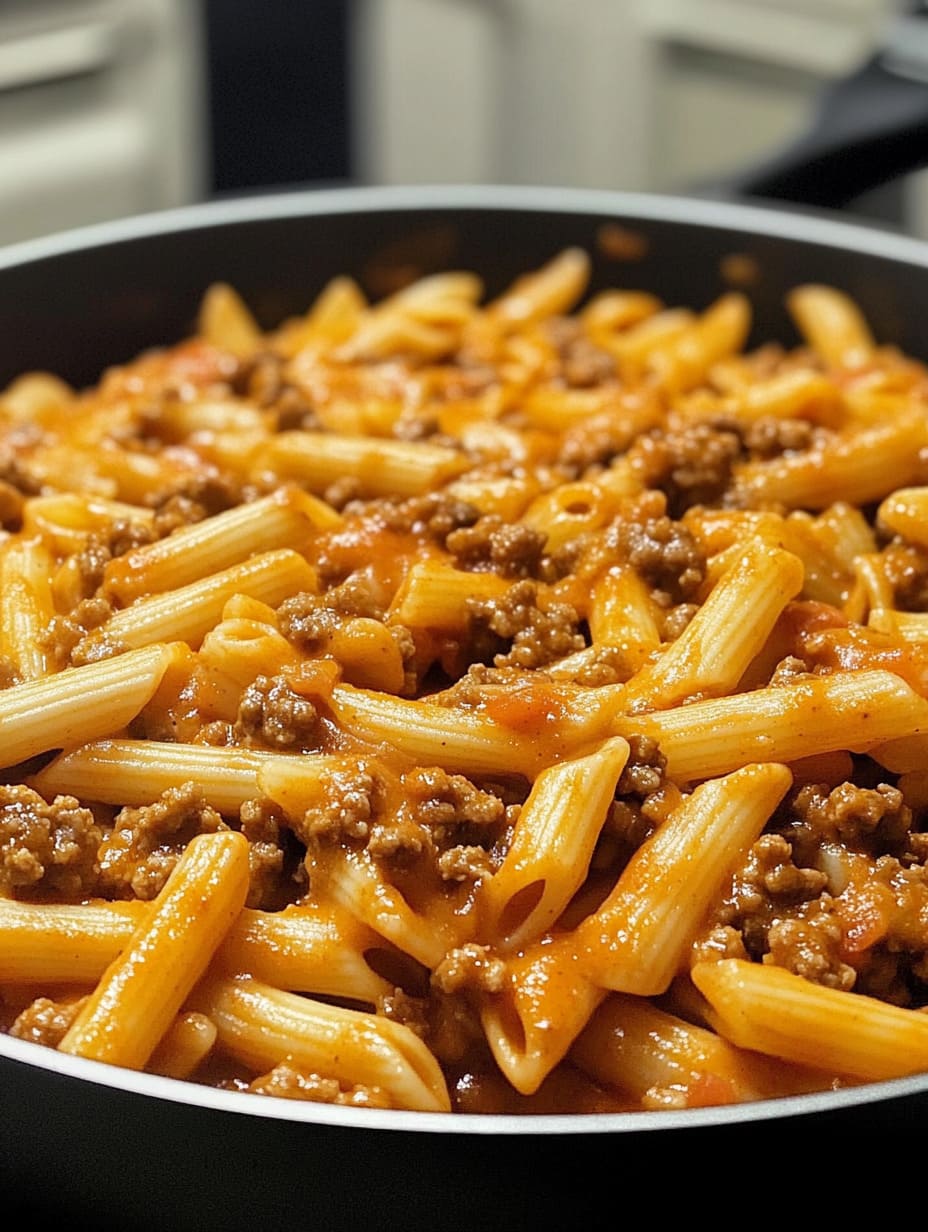 Creamy Ground Beef Taco Pasta Skillet