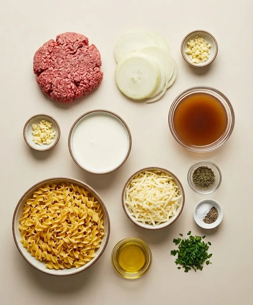 French Onion Beef and Pasta Casserole ingredients