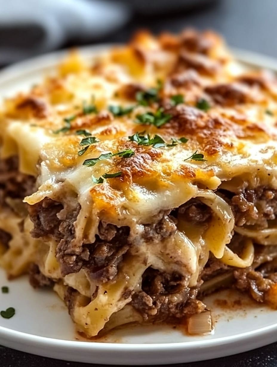 French Onion Beef and Pasta Casserole