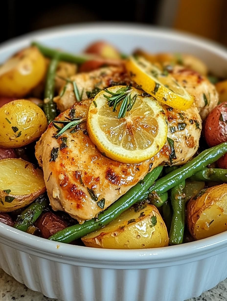 Garlic Lemon Chicken with Green Beans and Red Potatoes