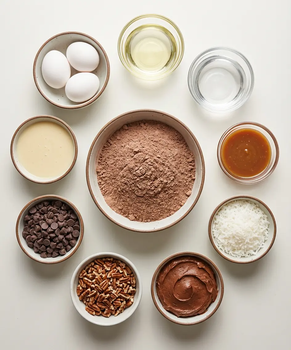 German Chocolate Poke Cake ingredients
