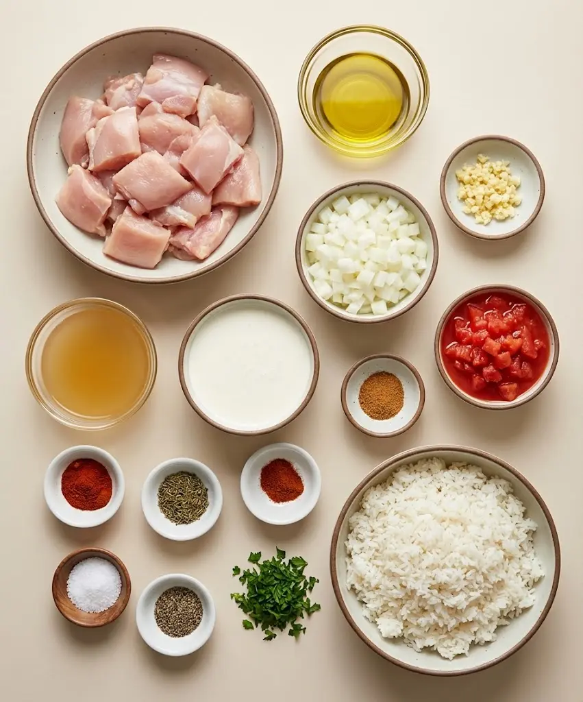 Smothered Chicken and Rice Easy Creamy Dinner ingredients