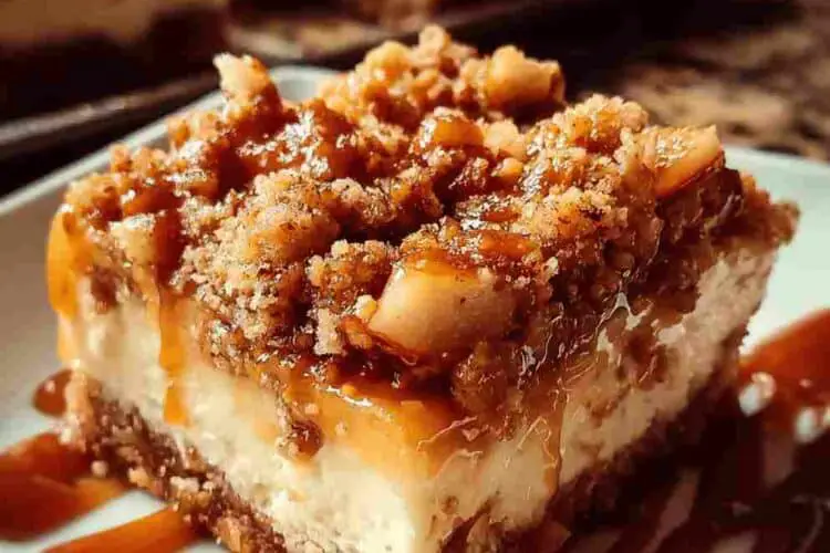 Caramel Apple Cheesecake Bars Recipe with Streusel