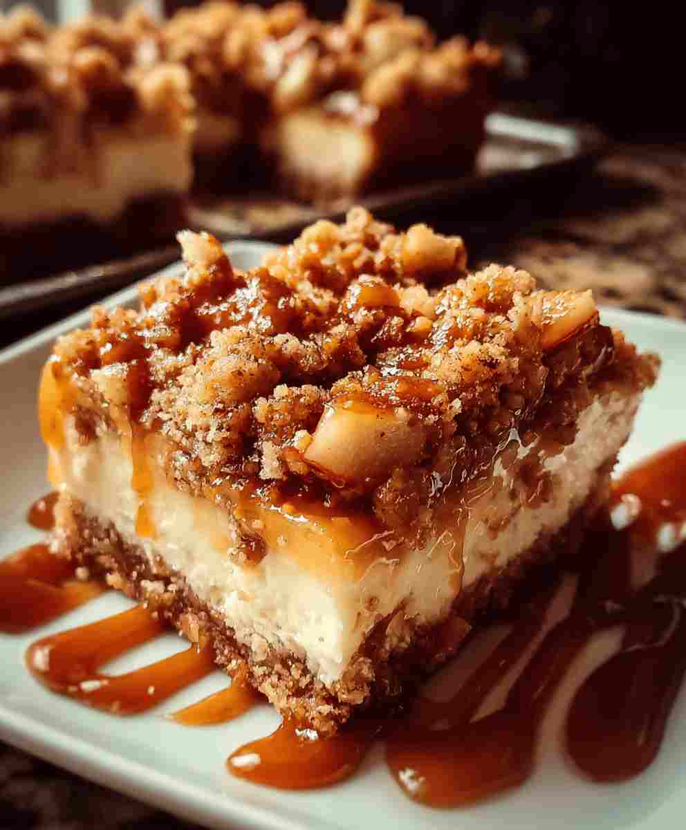 Caramel Apple Cheesecake Bars Recipe with Streusel