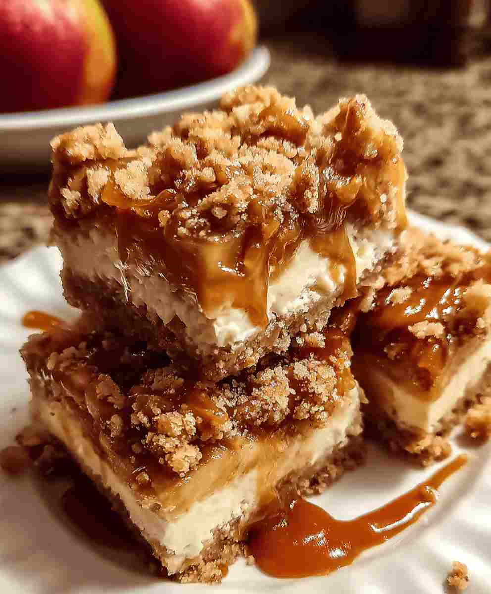 Caramel Apple Cheesecake Bars Recipe with Streusel