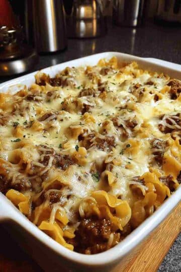 French Onion Beef and Pasta Casserole
