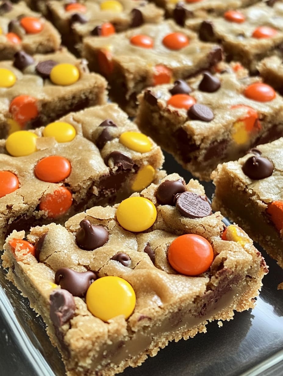 Reese’s Pieces Chocolate Chip Cookie Bars