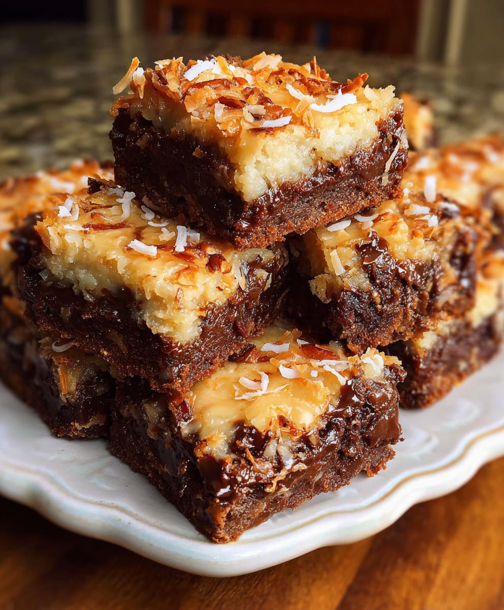 German Chocolate Brownies with Coconut Pecan Frosting