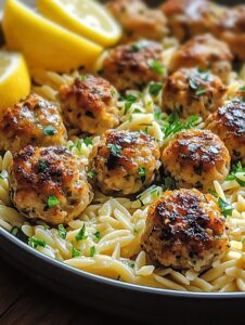 Greek Chicken Meatballs with Lemon Orzo Recipe