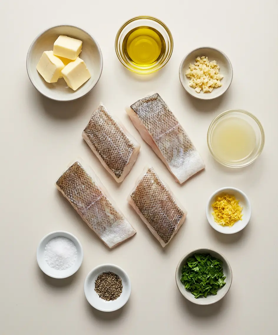 Lemon Garlic Butter Cod with Crispy Skin ingredients