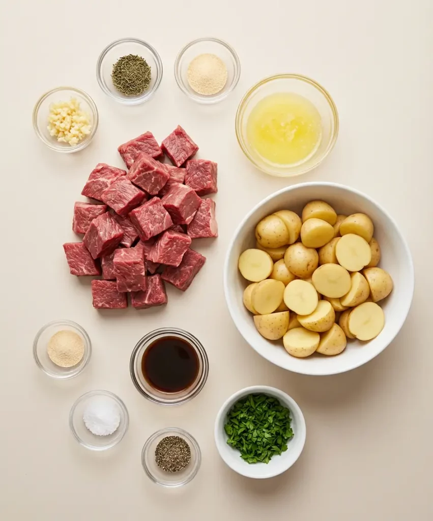 Slow Cooker Garlic Butter Beef Bites with Potatoes ingredients