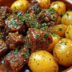 Slow Cooker Garlic Butter Beef Bites with Potatoes