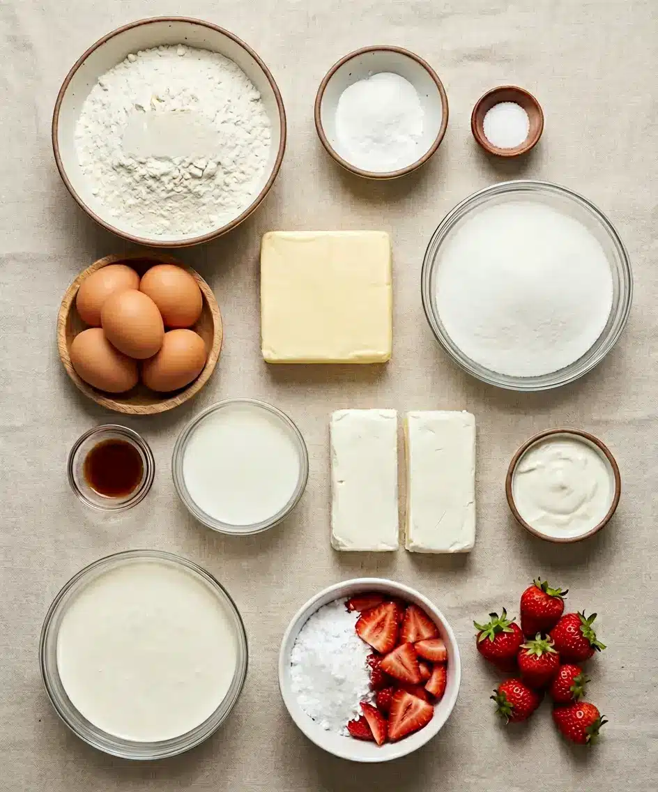 Strawberries and Cream Cheesecake Cake ingredients