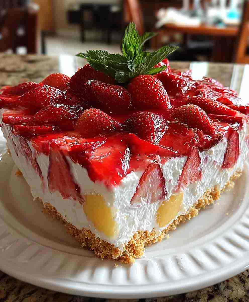 Tropical No Bake Strawberry Split Cake