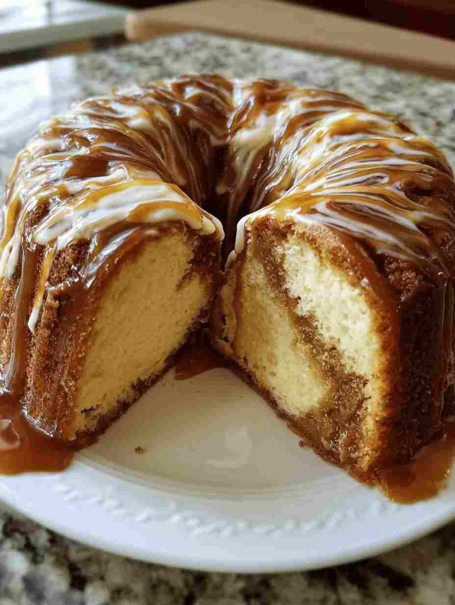 Caramel Cream Cheese Cinnamon Roll Pound Cake