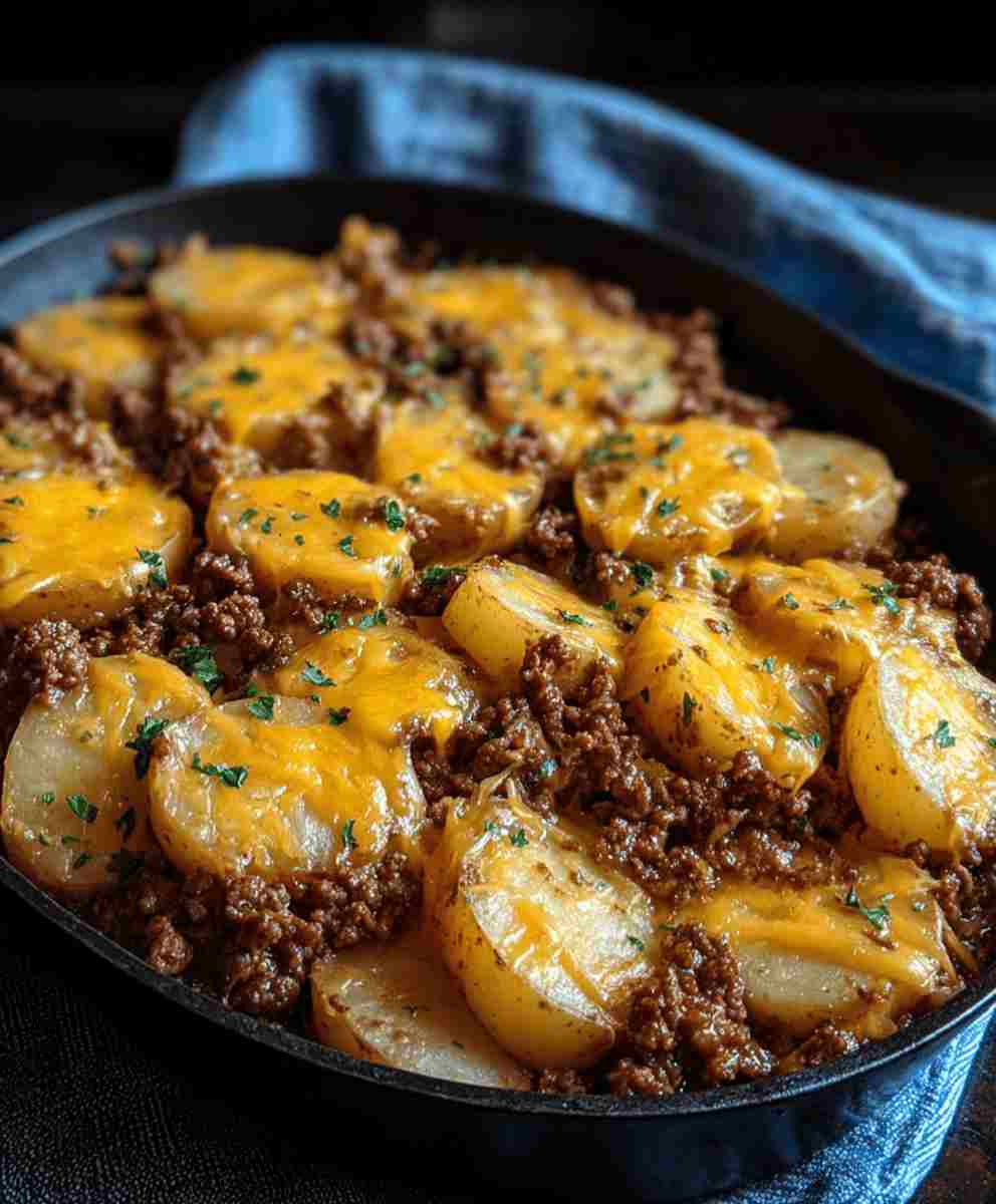 Cheesy Ground Beef and Potatoes Skillet Recipe