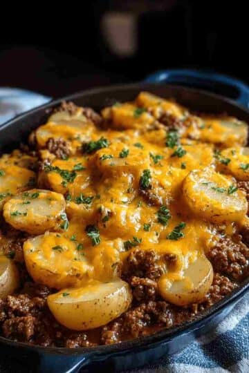 Cheesy Ground Beef and Potatoes Skillet Recipe