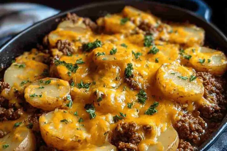 Cheesy Ground Beef and Potatoes Skillet Recipe
