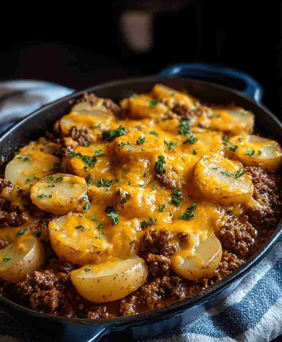 Cheesy Ground Beef and Potatoes Skillet Recipe