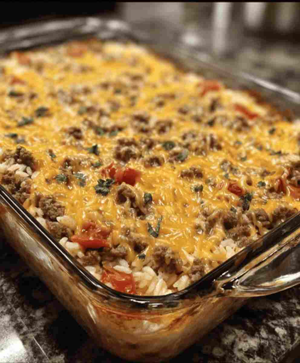 Cheesy Ground Beef and Rice Casserole Recipe