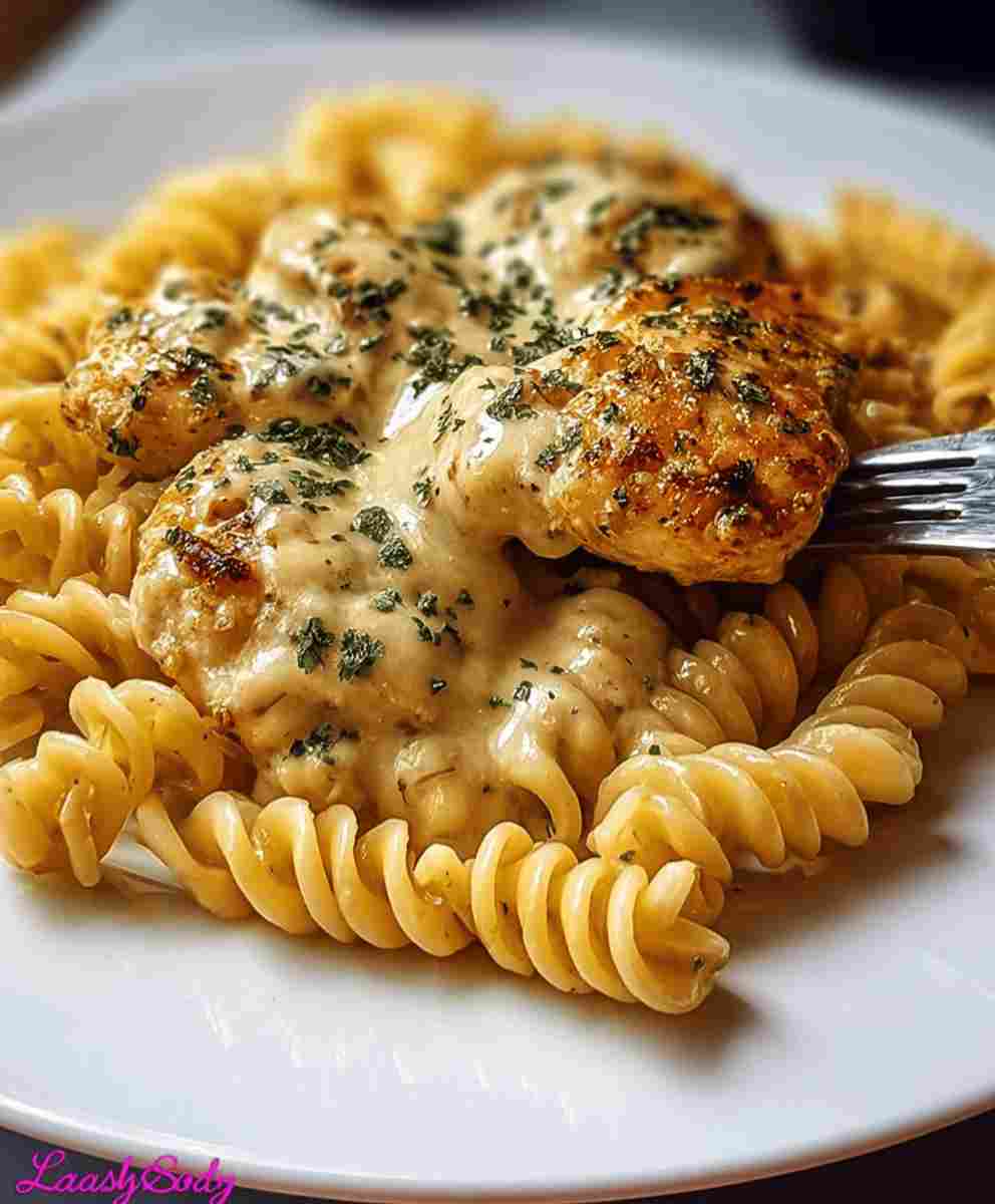 Creamy Garlic Parmesan Chicken with Cheesy Twisted Pasta