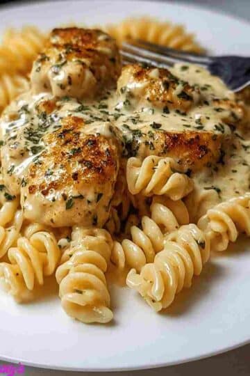 Creamy Garlic Parmesan Chicken with Cheesy Twisted Pasta