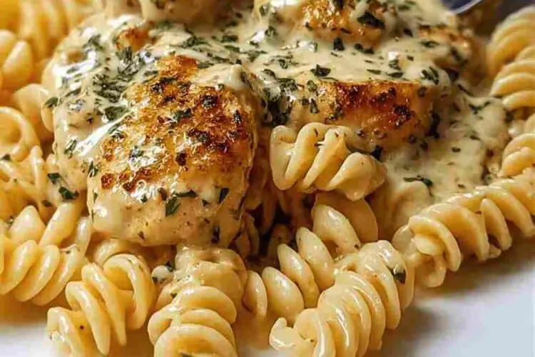Creamy Garlic Parmesan Chicken with Cheesy Twisted Pasta