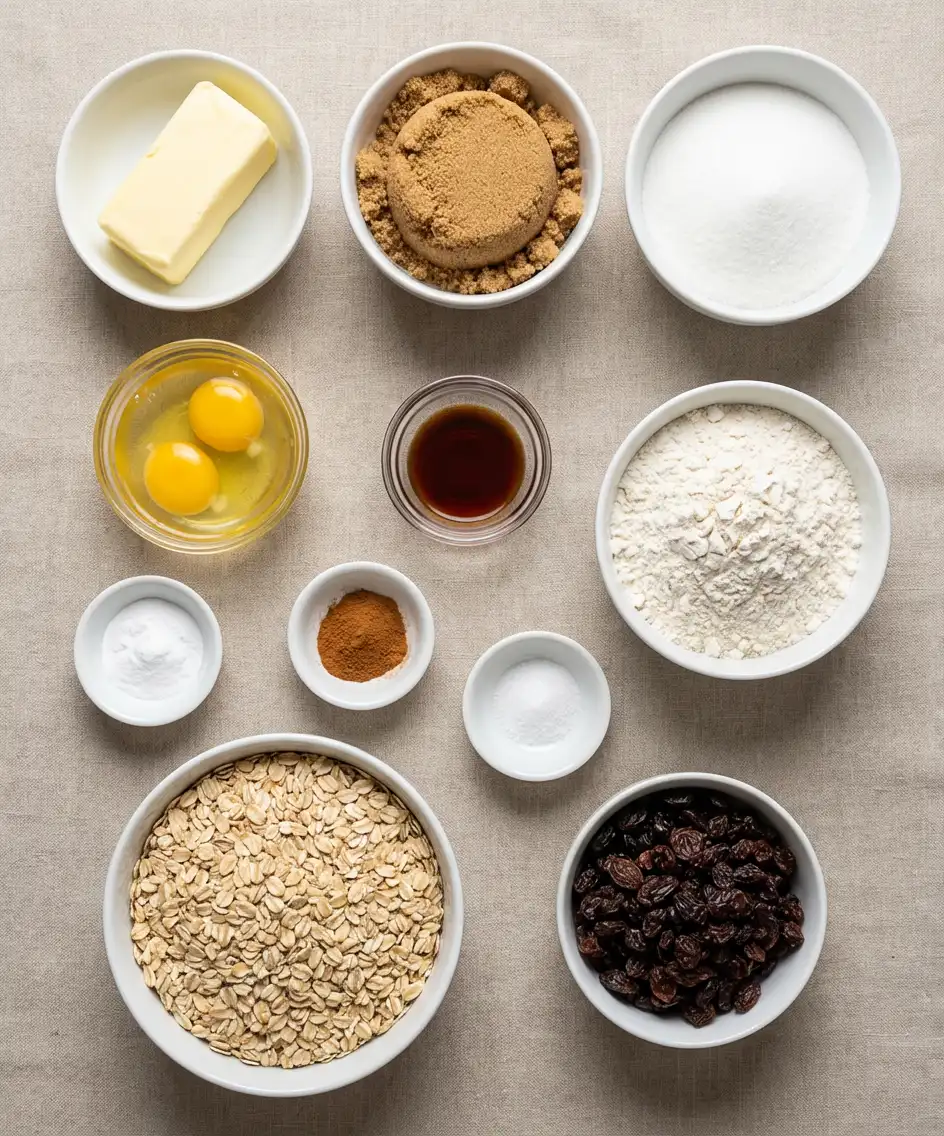 Oatmeal Raisin Cookie Bars Easy Chewy Dessert Recipe ingredients