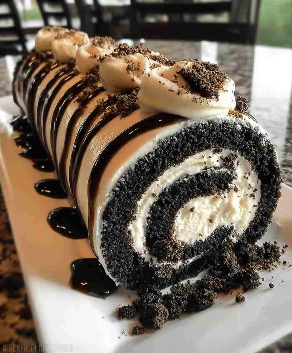 Oreo Cream Chocolate Roll Cake Easy Dessert Recipe
