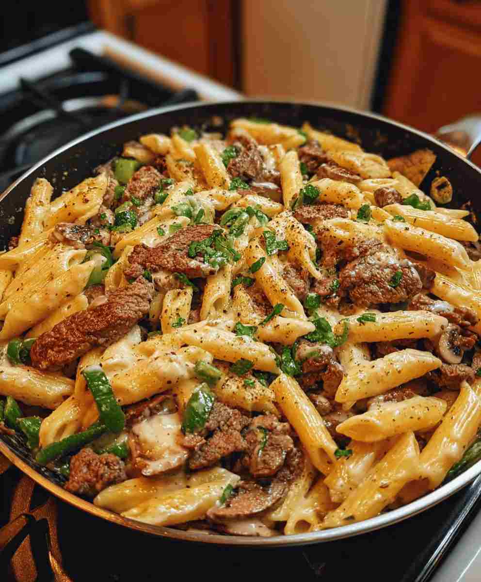 Philly Cheesesteak Pasta Creamy One Pot Recipe