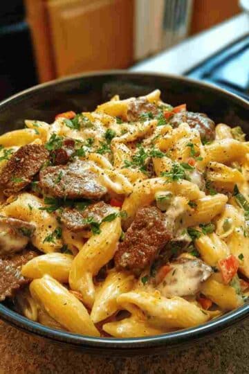 Philly Cheesesteak Pasta Creamy One Pot Recipe